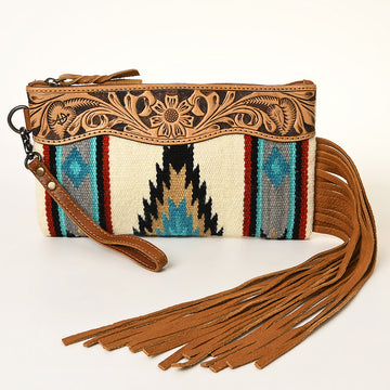 American Darling ADBG344TANDAR8 Wristlet Hand Tooled Saddle Blanket Genuine Leather Women Bag Western Handbag Purse